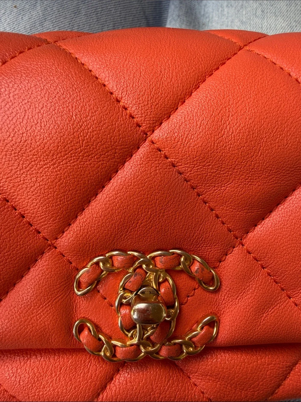 Chanel 19 Orange Quilted Chain belt bag